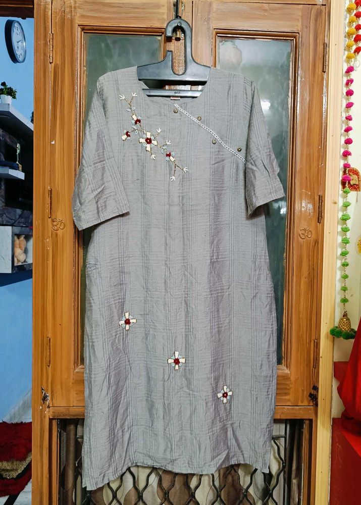 Beautiful Grey Kurti With Amazing Work