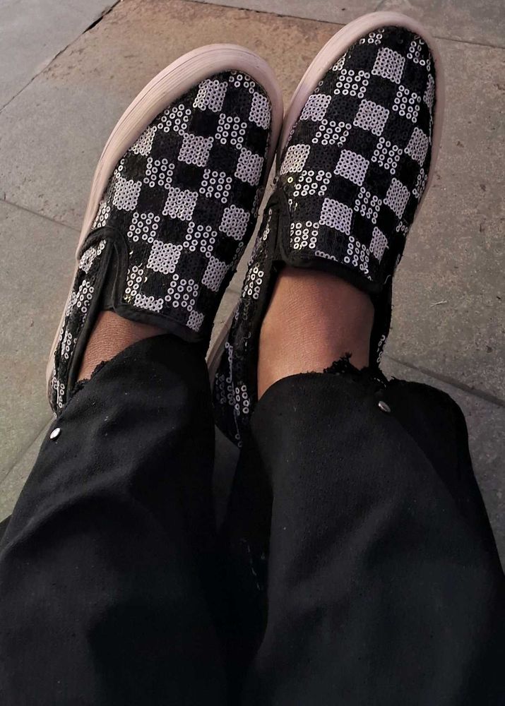 Sequin Checkered Slip-On Sneakers