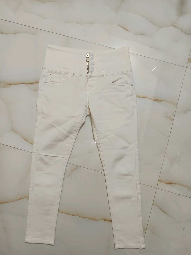 High Waisted White Jeans