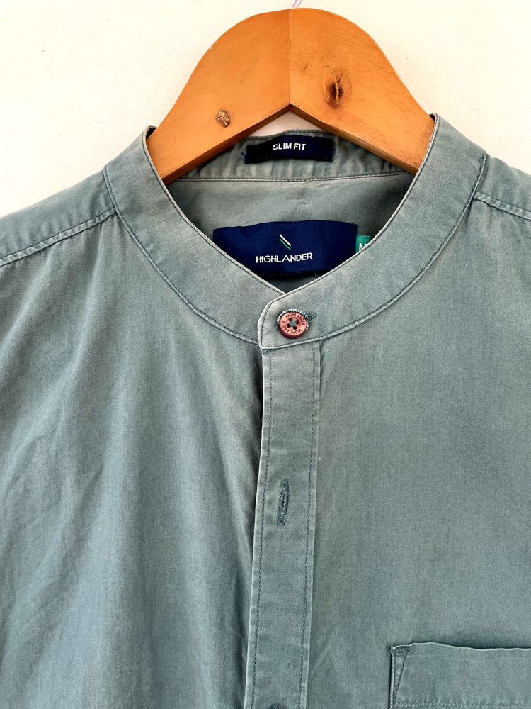 Highlander Slim Fit Grandad Collar Shirt