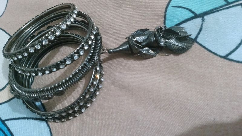 Dark Silver Colour Bangles One Hand Set