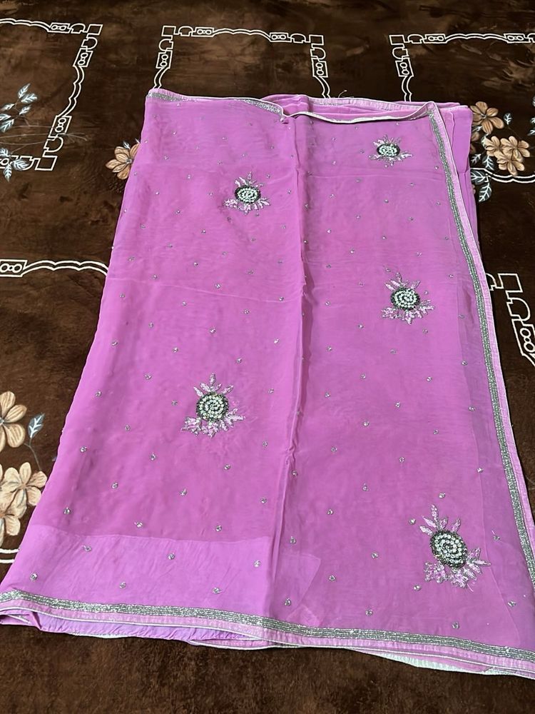 Pink Embroidered zari work heavy saree