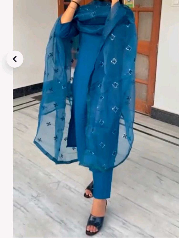 Teal Blue Embroidered Salwar Kameez