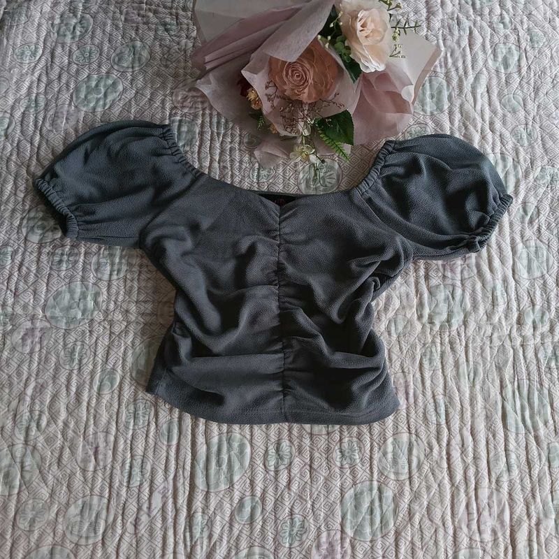 Gray Puff Sleeve Top