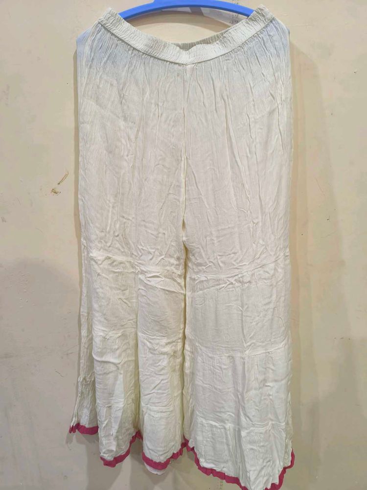 White Sharara Plazzo with Pink Trim