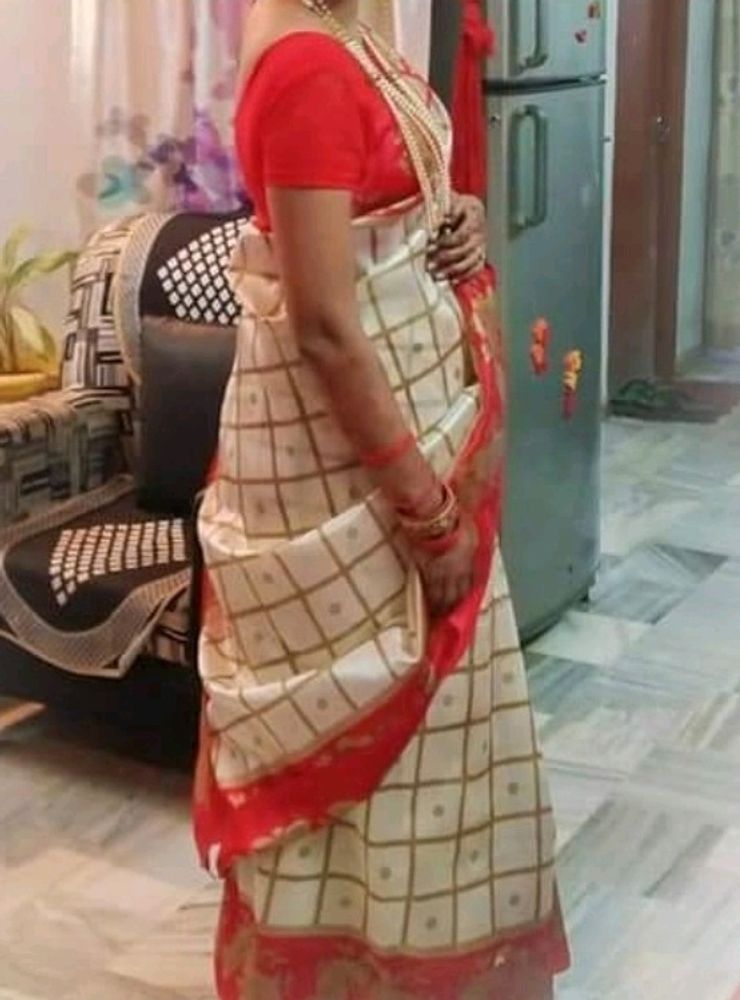 Beautiful White Red Saree