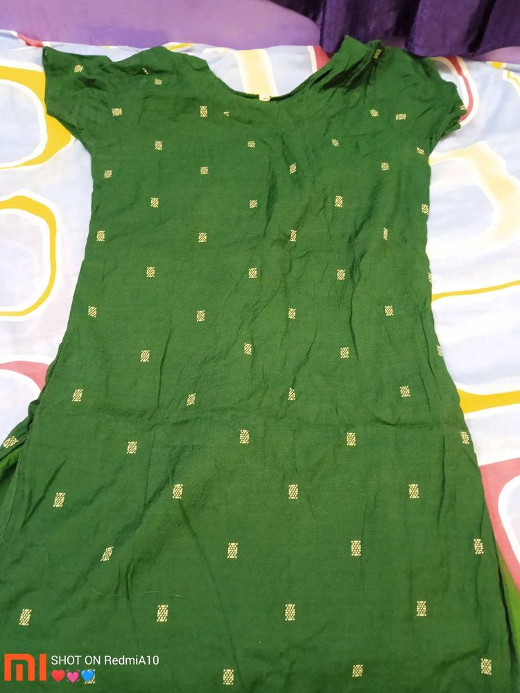 Green Kurti with Gold Embroidery