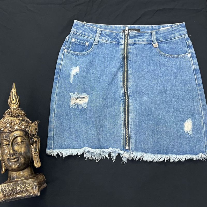 FRONT ZIP DENIM SKIRT