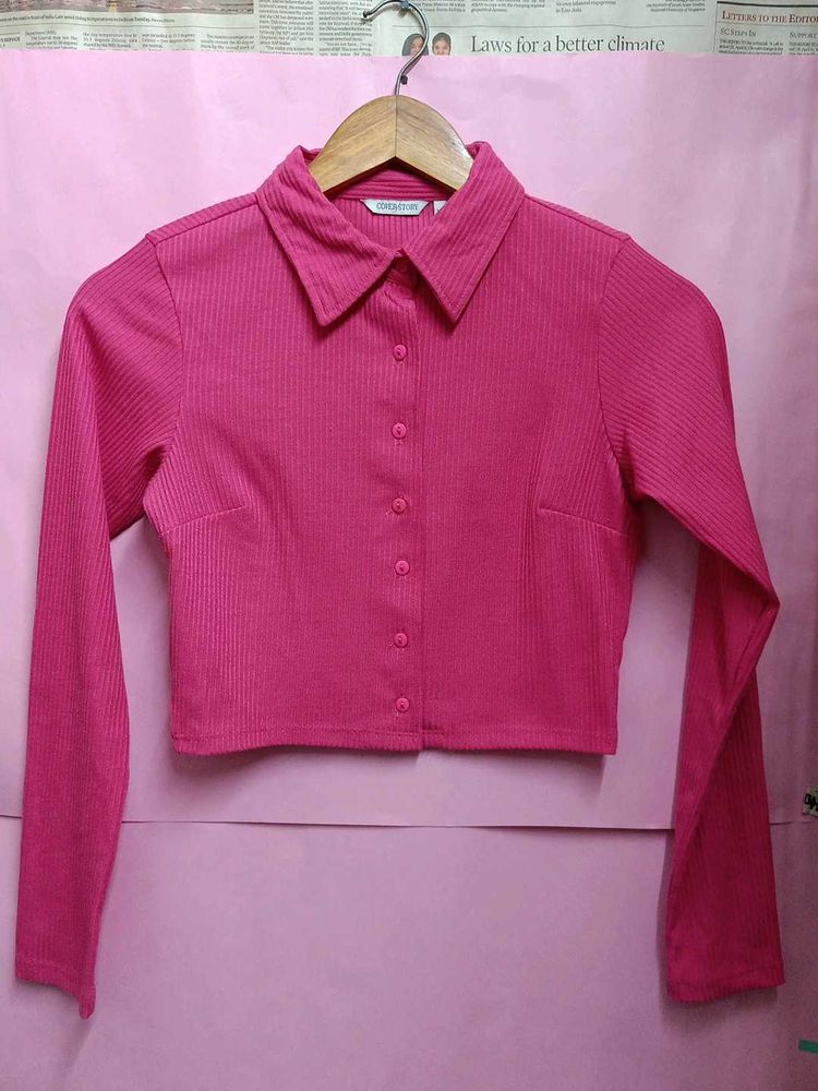 Pink Ribbed Crop Top