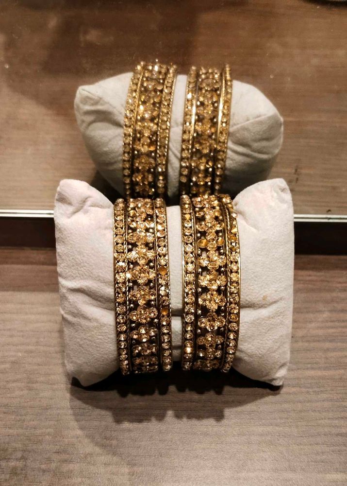 Golden Rhinestone Bangles - Set of 6