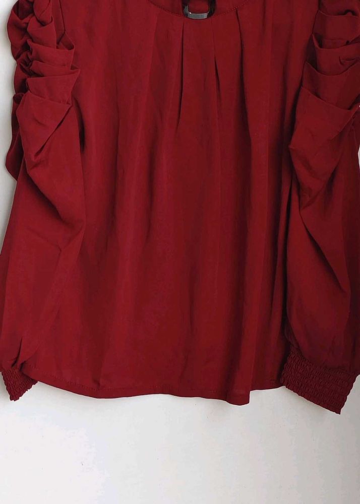 Burgundy Ruched Sleeve Top
