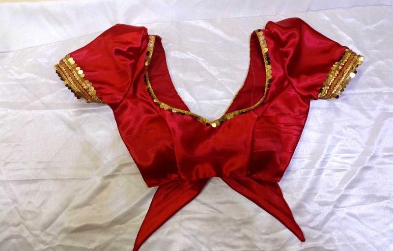 Satin Bow Style Back Hook Puff Sleeve Blouse