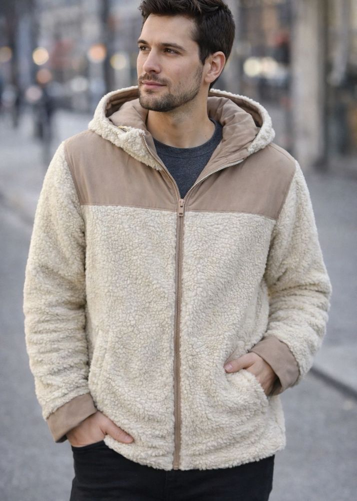 Beige Fleece Hooded Jacket