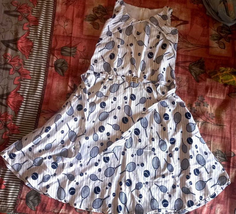 Women Schiffli  Tenis Ball Printed Dress