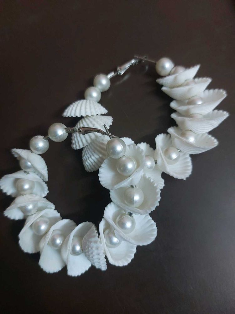Shell &amp; Pearl Hoop Earrings