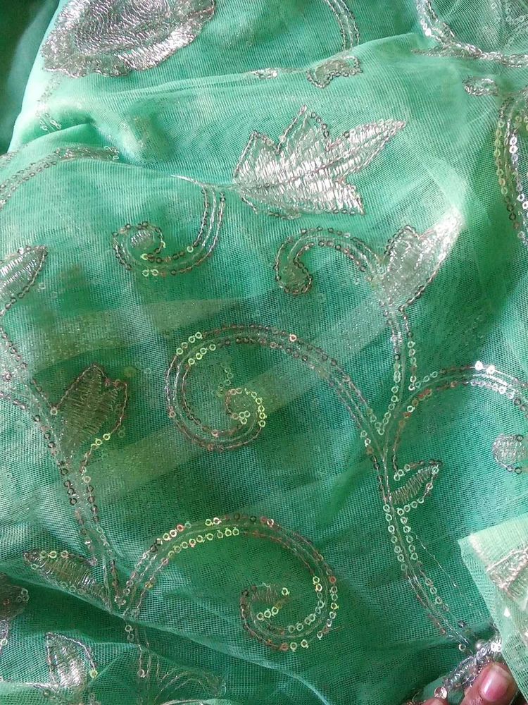 Mint Green Sequin Net Fabric