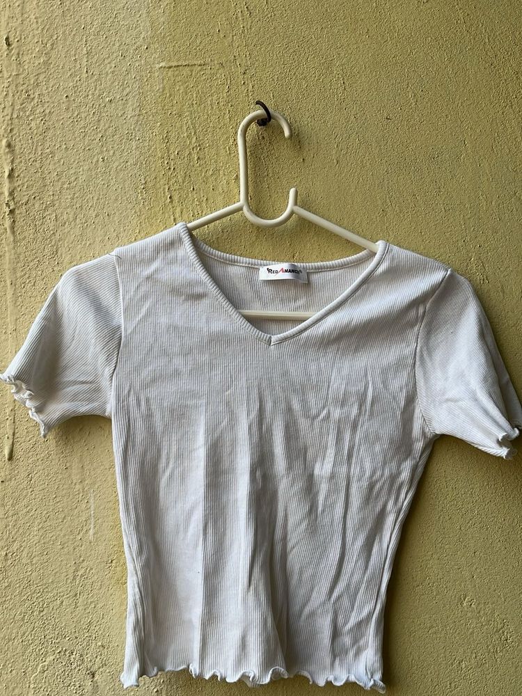 Cute White ribbed Crop Top