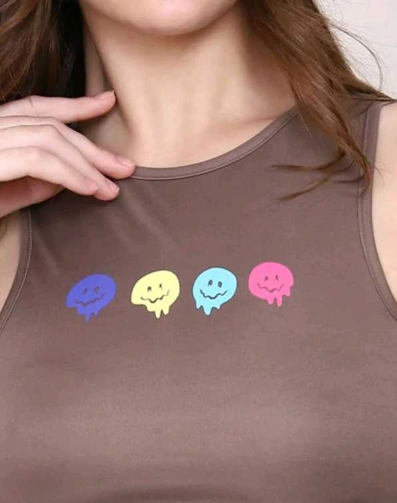 Shein Sleeveless Graphic Chest Print Crop Top