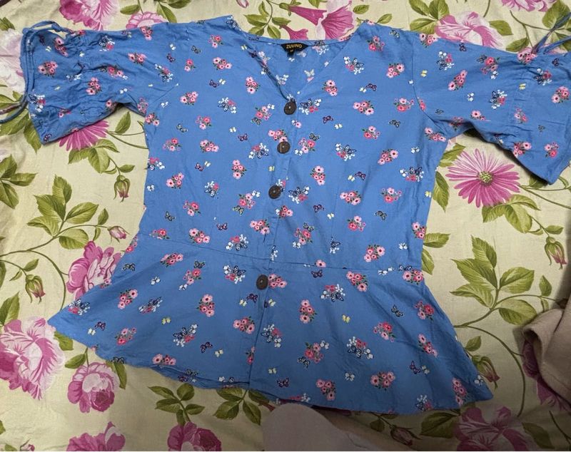 Floral Button-Down Peplum Top