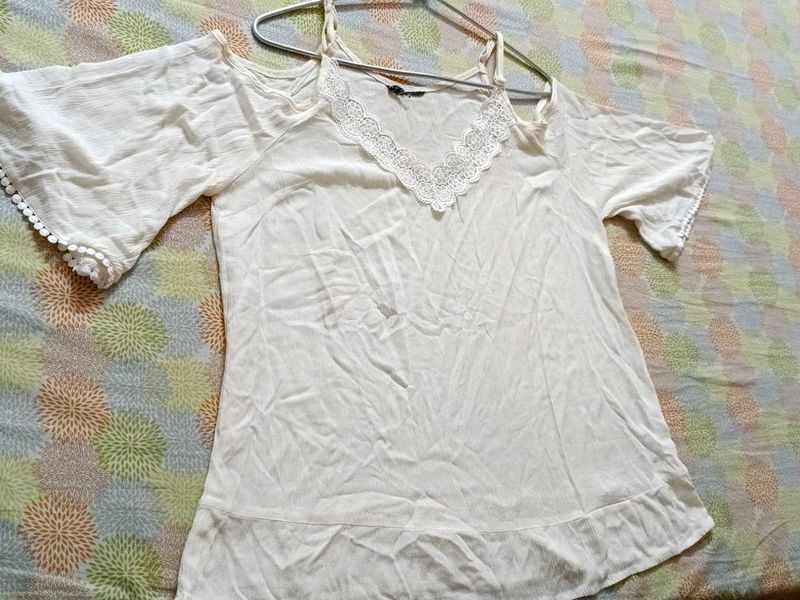 Cute Cream Cold Shoulder Top
