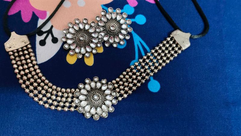 Oxidised Choker And Earrings