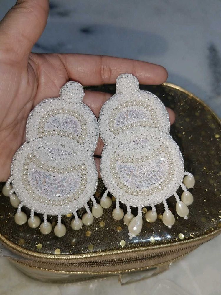 White Moti Hand Made Earrings