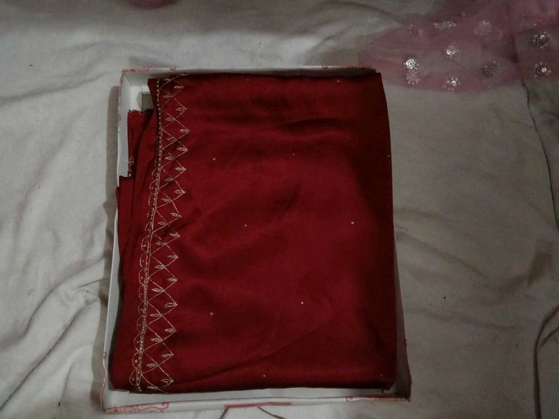 Maroon Saree with Embroidery