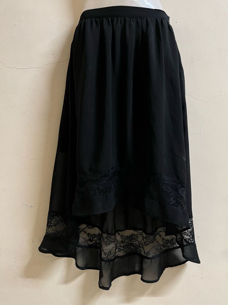 Black High-Low Lace Skirt