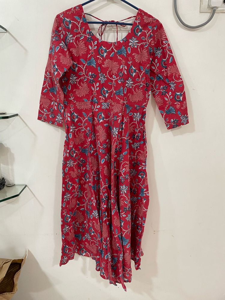 Red Floral Print Kurta