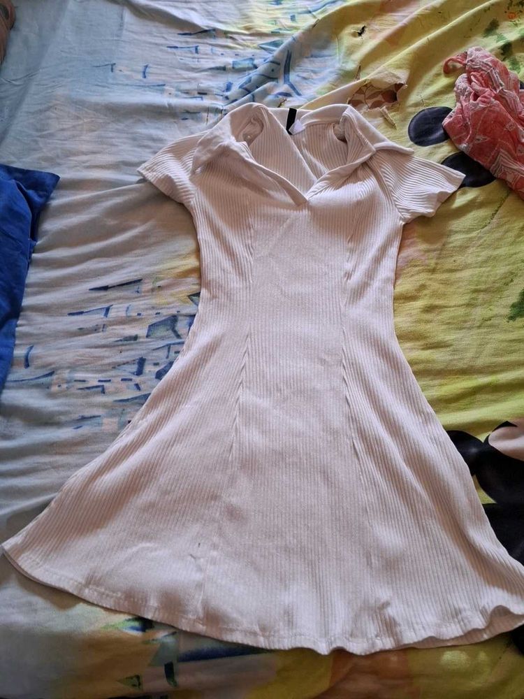 White Ribbed Mini Dress