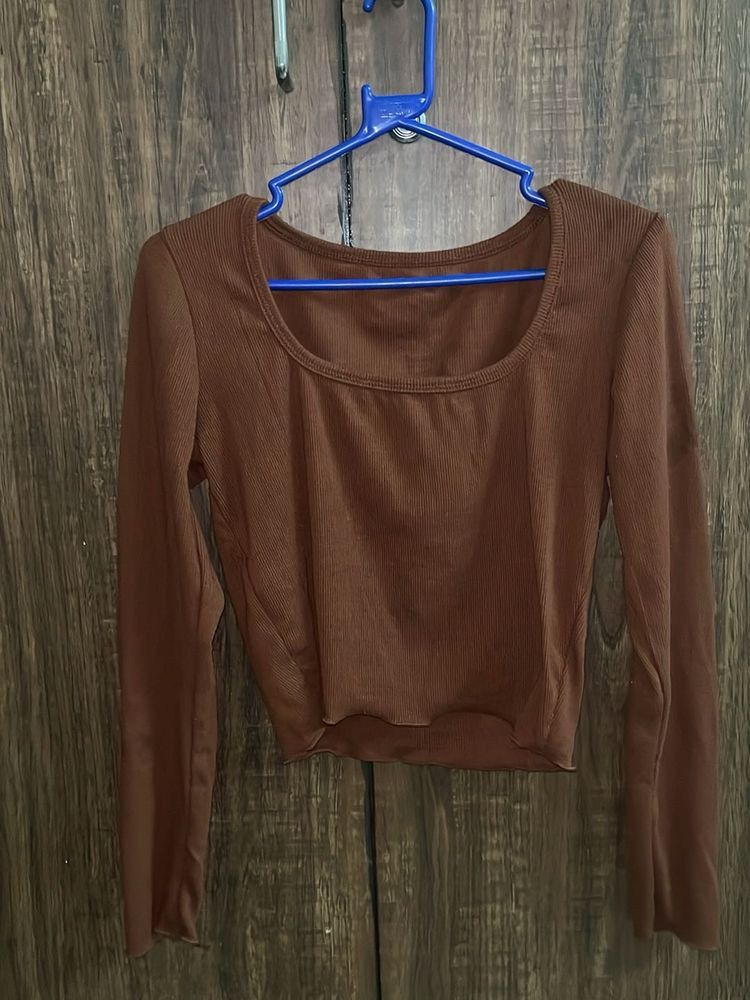 Brown Long Sleeve Crop Top