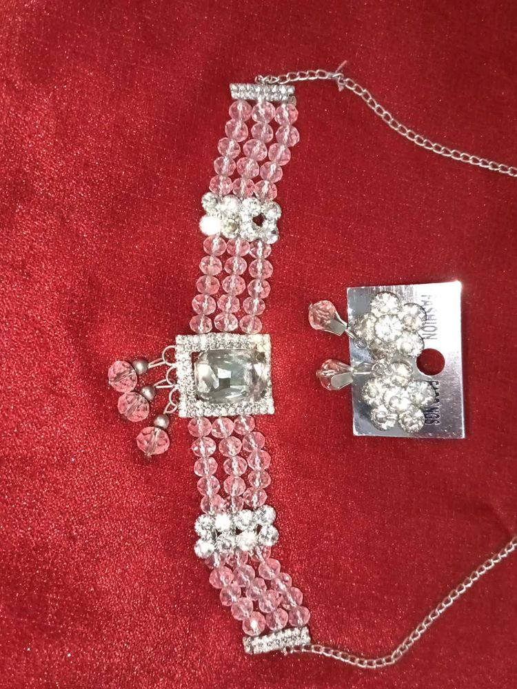 Silver Choker Necklace Set For Girls