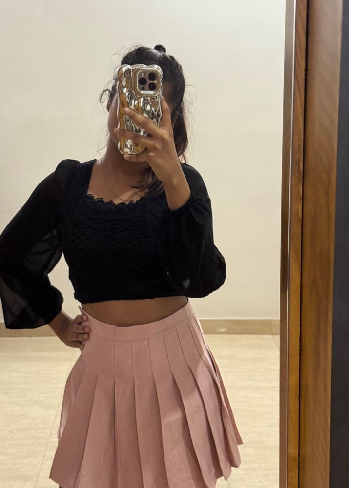 Pink Pleated Mini Skirt
