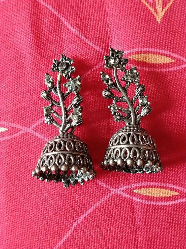 Oxidized Silver Jhumka Earrings