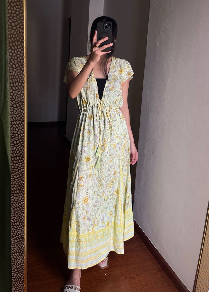 V neck Weekend Floral Cotton Maxi