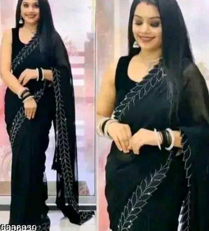 Elegant Black Embellished Saree