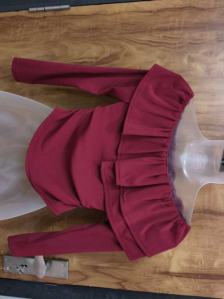 Burgundy Ruffled Bardot Top