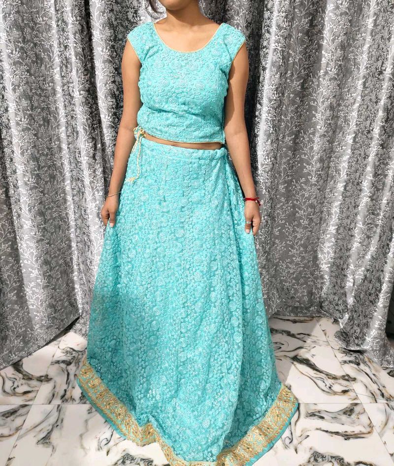 Partywear Lahanga With Long Shrug