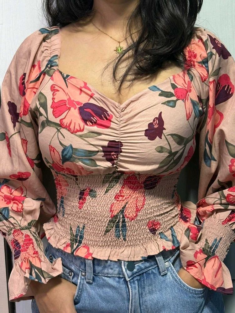 Floral Sweetheart Neck Top