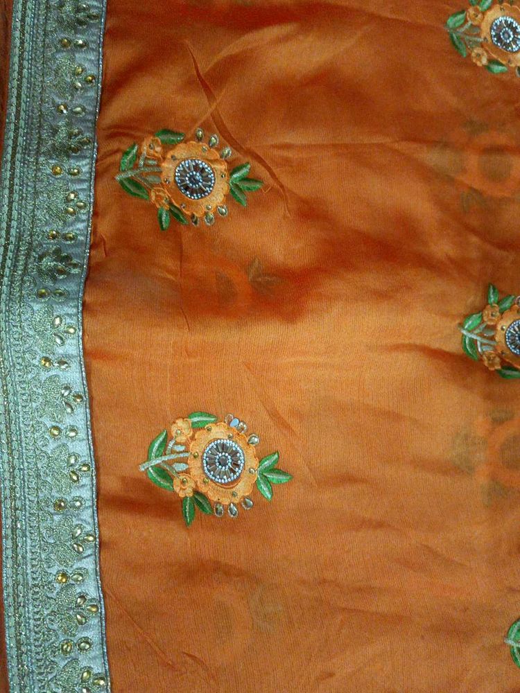 Orange Embroidered Saree