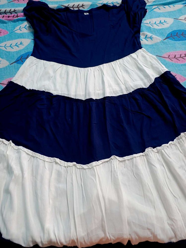 Blue &amp; White Tiered Dress