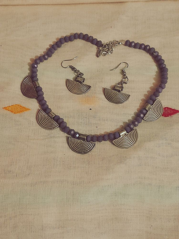 Crystal Beads Silver Charms Set.