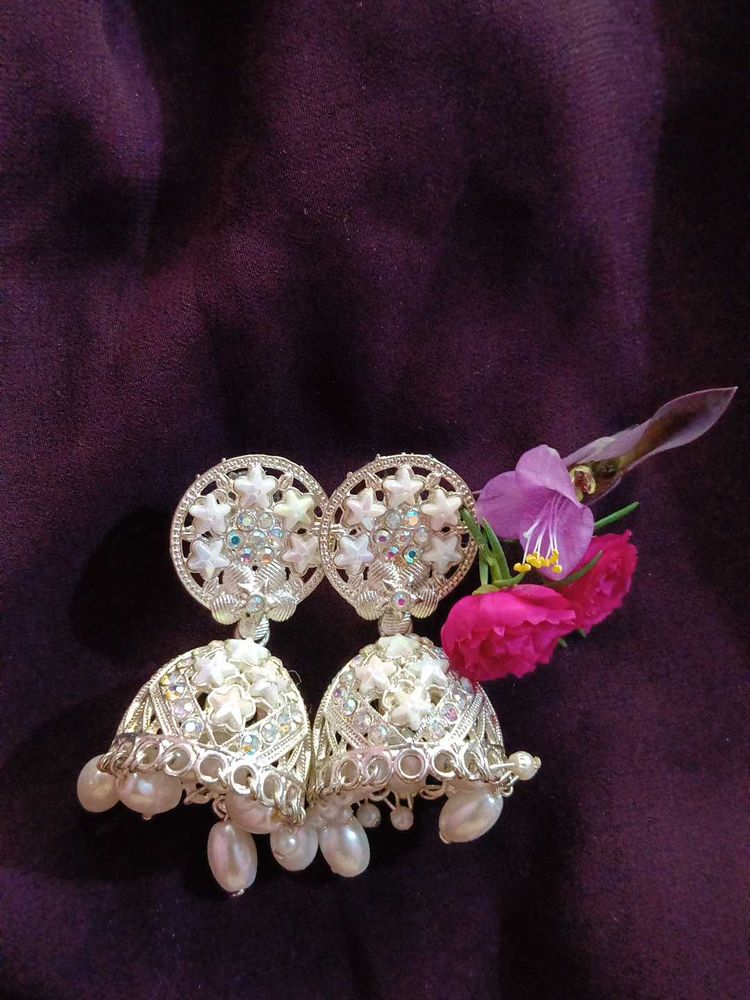 Elegant Silver Jhumka Earrings