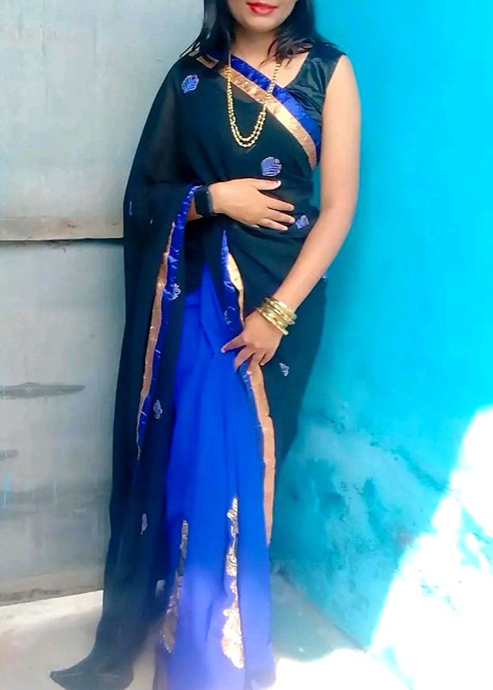Beautiful 💙🖤 Black &amp; Blue Saree ||