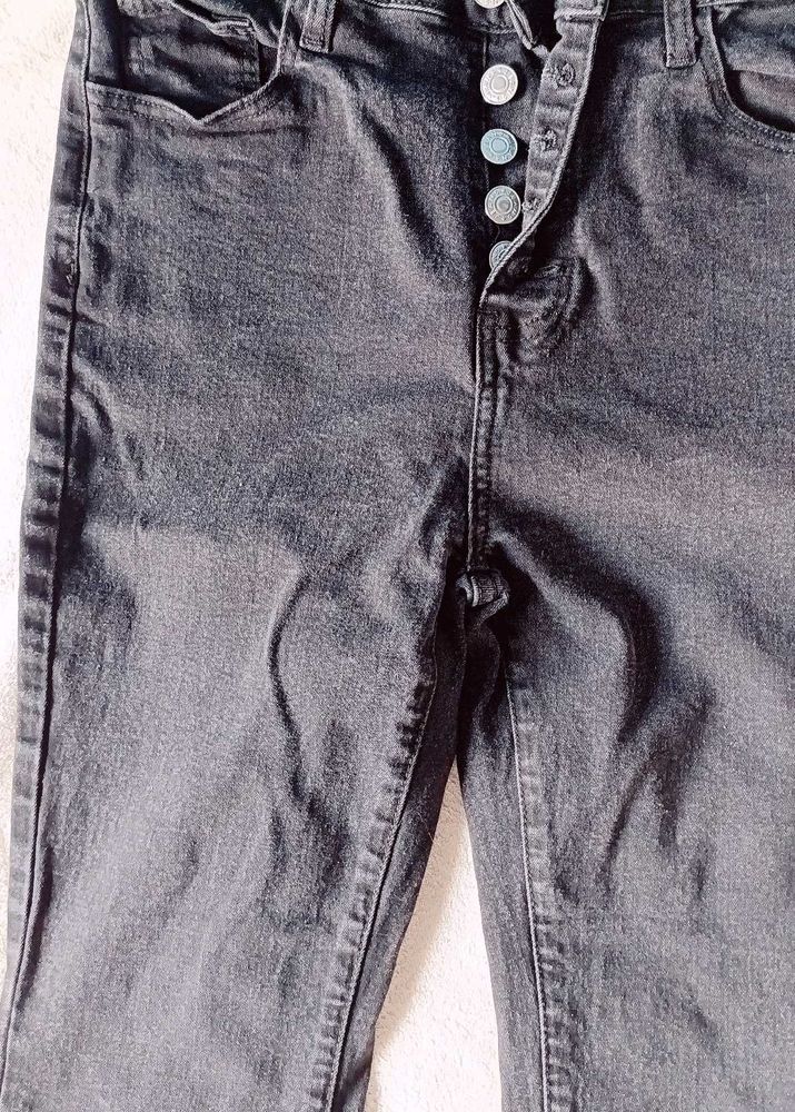Button-Fly Gray Jeans