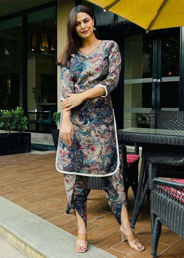 Floral Print Muslin Dhoti Kurta Set