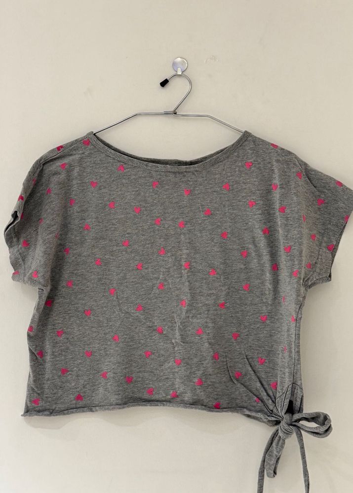 Gray Tee with Pink Hearts