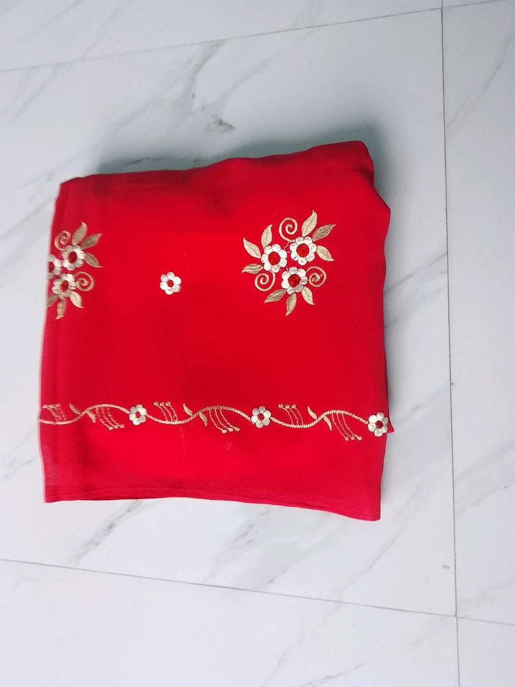 Elegant Red Embroidered Saree