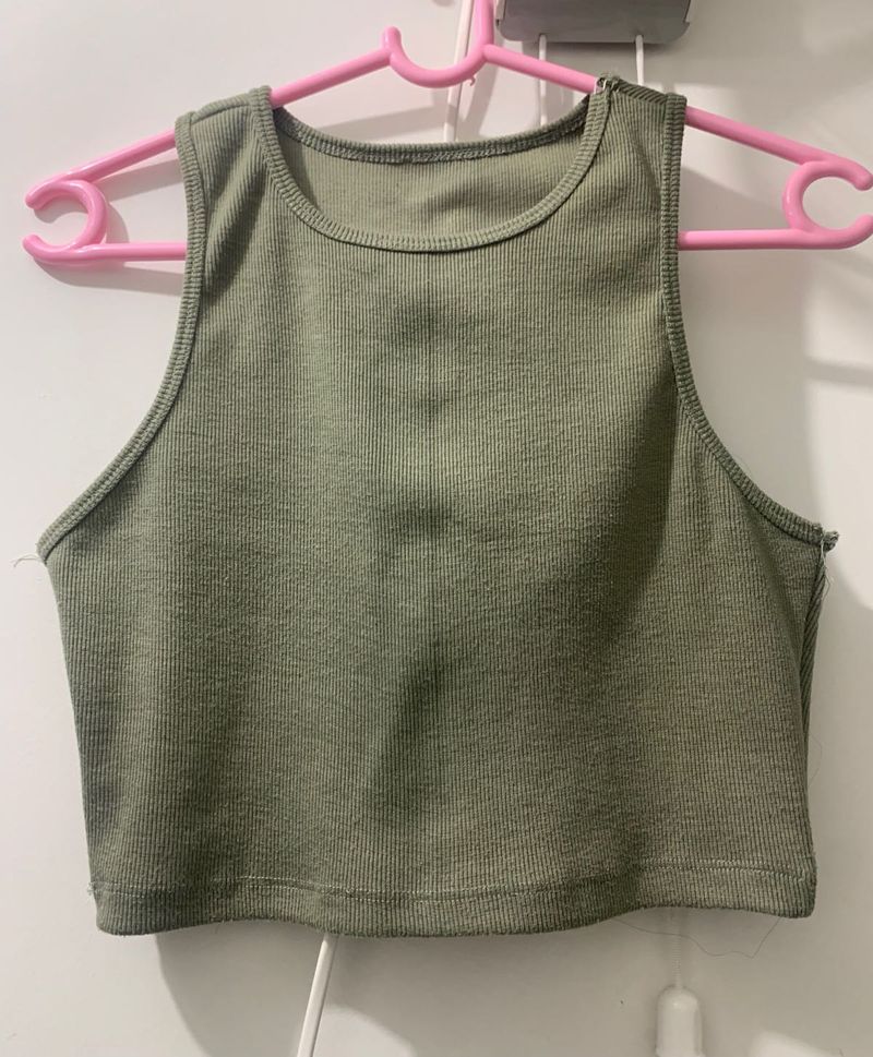 Olive Green Crop Tank Top