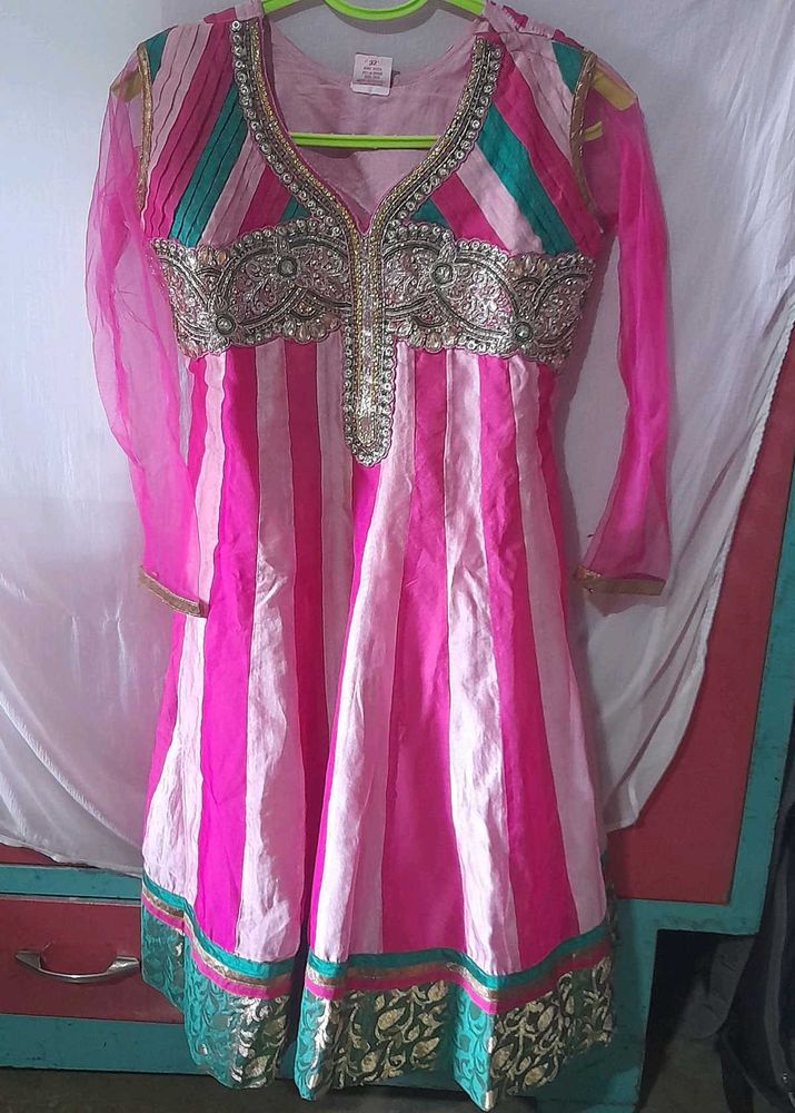 Pink Striped Indian Dress